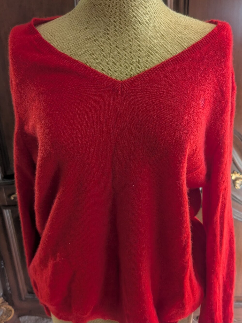 Ralph Lauren 100% Cashmere Red V-neck Sweater